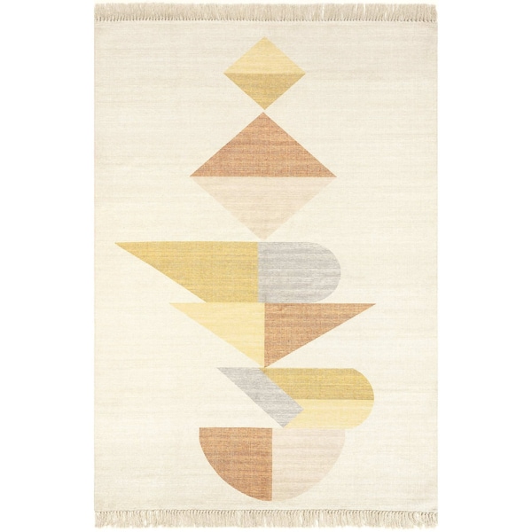 Coralie Modern Stacked Shapes Tasseled Area Rug 5ft X 8ft